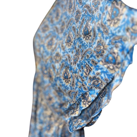 boho-style paisley print maxi dress V-neckline bell sleeves xl blue women - Picture 4 of 12